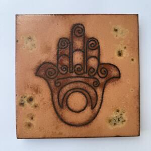 All Fired Up Handmade Ceramic Pottery Hamsa Art Tile Trivet 6" x 6"